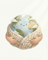 Smiling Earth wrapped in a cozy sweater with floral details