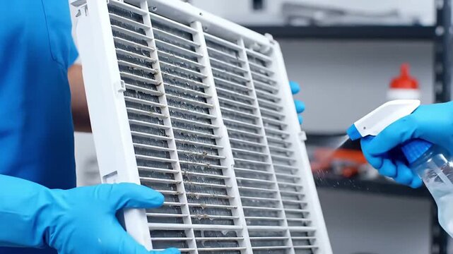 Professional cleaning of air conditioner condenser coils using a water spray helps save energy during the summer.