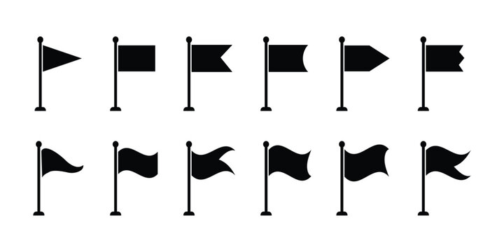 Different flag icons set. Waving flag glyph icon. Flag icon collection. Vector illustration. Flag icons vector glyph flat style. Stroke with editable size icons. Flag icons set for apps and web.