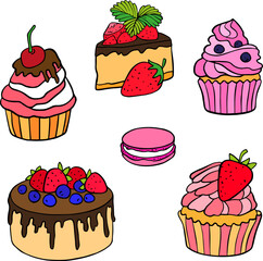 Colorful Dessert Set Vector
