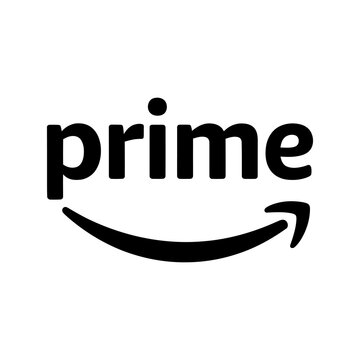 Amazon Prime logo in black and white with a smile symbol below the word