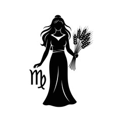 Virgo Zodiac Sign Maiden Symbol Silhouette Astrology Icon Isolated on White Background