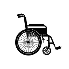 Wheelchair Side View Silhouette Disability Mobility Icon Isolated on White Background