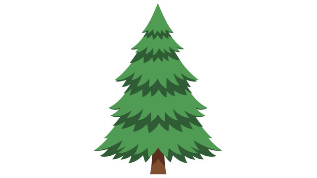 Illustration of a green pine tree with a brown trunk on a white background in a flat style.