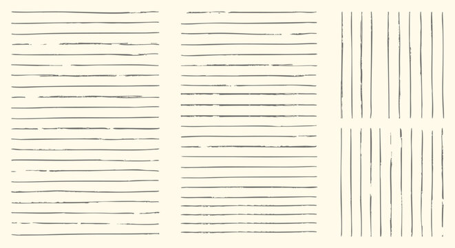 Hand drawn line textures set with horizontal and vertical pen strokes in a simple sketch style. A vector illustration collection for creating minimalist backgrounds, patterns and abstract art.