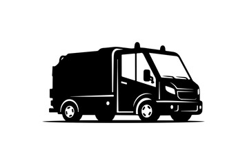 Modern Black Utility Van Silhouette Vector Illustration