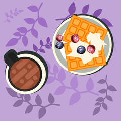 Waffle Breakfast with Coffee Flat background Illustration