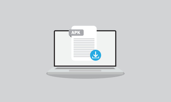 APK File Download on Laptop. APK document appearing on a laptop screen with a download icon.