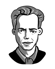 Obraz premium Black and white vector portrait of smiling man, modern flat avatar illustration, minimal graphic male face icon