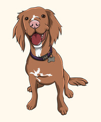 Brown Dog Illustration Happy Excited Pet Wearing Collar Cartoon Character