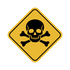 Dangerous skull and crossbones symbol on yellow diamond warning sign illustration