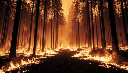 Obraz premium Wildfire Burning Pine Forest