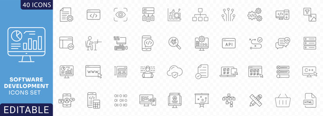 Software development icon set. line Icon Collection. Fully Editable. Vector illustration.