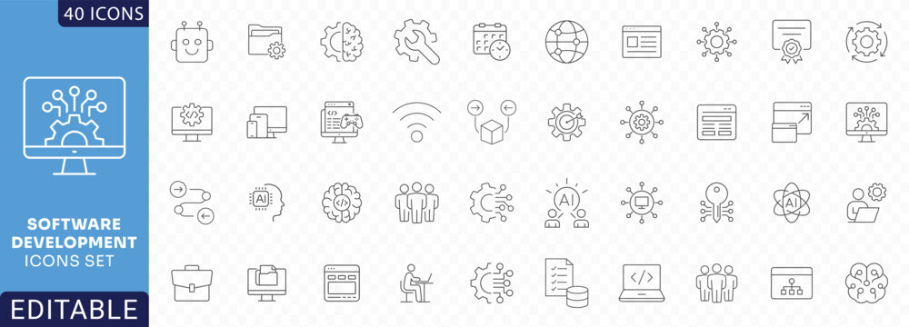Software development icon set. line Icon Collection. Fully Editable. Vector illustration.