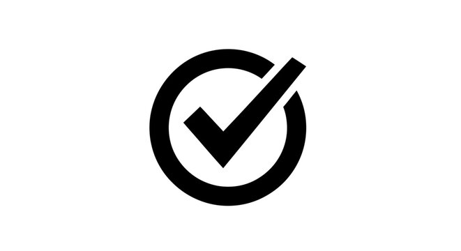 Black Checkmark Inside Circle Icon, Approval and Confirmation Symbol on Isolated White Background