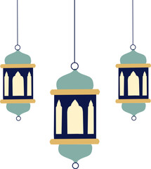Set of hanging decorative lanterns illustration