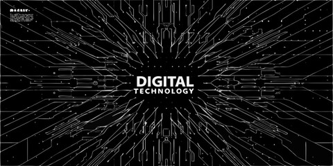 Obraz premium Abstract digital technology background with radiating lines and text