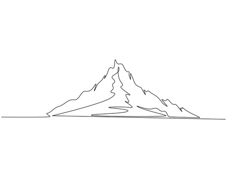 Continuous one line drawing of mountain. One line drawing illustration of mountain range. Nature concept single line. Editable outline