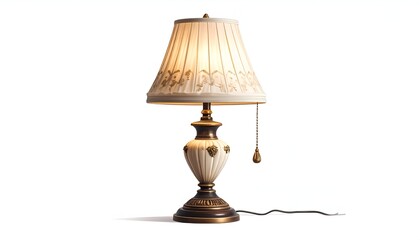 Elegant table lamp with a pleated shade and ornate details on a white background