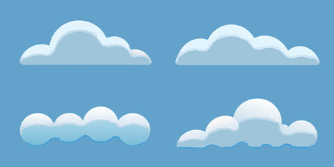 Four white clouds against a solid blue sky background
