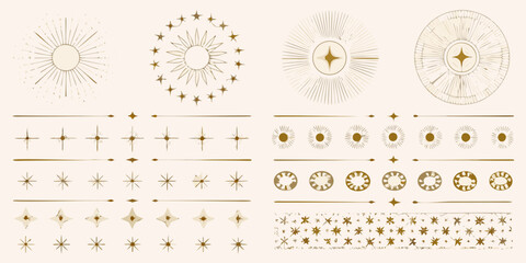 Vintage starburst and decorative element collection in golden tones