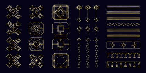 Art deco inspired golden geometric patterns and ornamental design elements