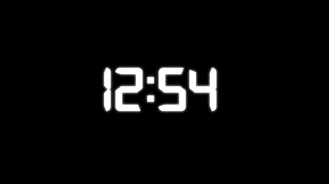 Countdown timer from 13 minute to 12 minute on black background.Countdown timer for deadline reminders,productivity, deadlines,presentations,time management concepts.Digital clock time.