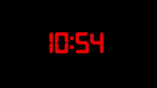 Countdown timer from 11 minute to 10 minute on black background.Countdown timer for deadline reminders,productivity, deadlines,presentations,time management concepts.Digital clock time.