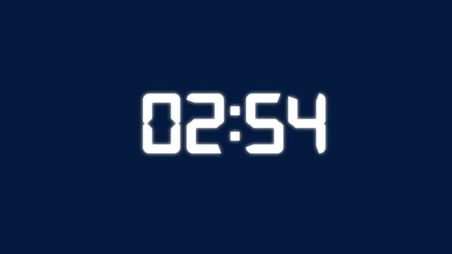 Countdown timer from 3 minute to 2 minute on black background.Countdown timer for deadline reminders,productivity, deadlines,presentations,time management concepts.Digital clock time.
