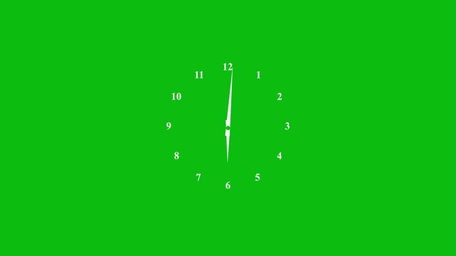 Twelve hours clock run, moving time arrows, 12 hours clock dial loop, twenty-four hours time lapse animation, Hours appear. Motion graphics of time concept