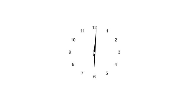 Twelve hours clock run, moving time arrows, 12 hours clock dial loop, twenty-four hours time lapse animation, Hours appear. Motion graphics of time concept