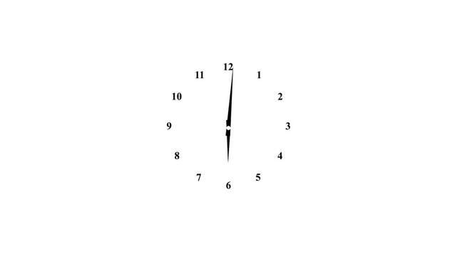 Twelve hours clock run, moving time arrows, 12 hours clock dial loop, twenty-four hours time lapse animation, Hours appear. Motion graphics of time concept