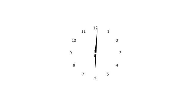 Twelve hours clock run, moving time arrows, 12 hours clock dial loop, twenty-four hours time lapse animation, Hours appear. Motion graphics of time concept