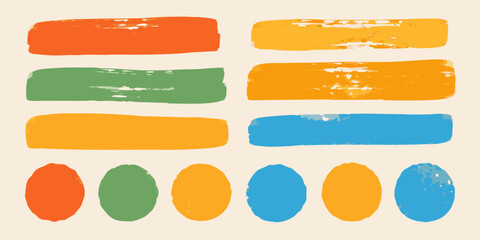 Abstract colorful brush strokes and shapes on a cream background