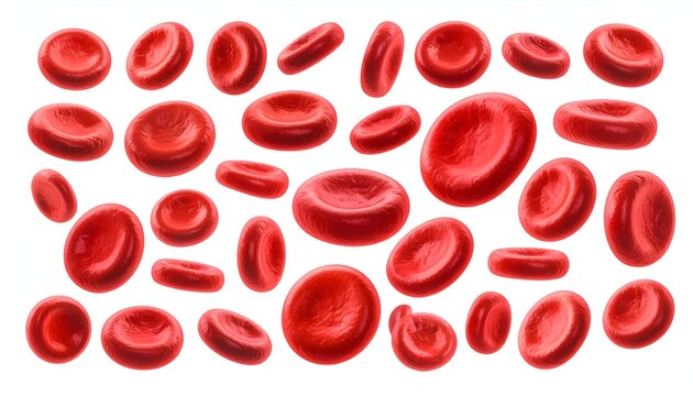 Erythrocytes float against a stark white background, revealing their vibrant red color and biconcave shape