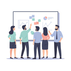 Business Team Meeting And Strategy Planning Illustration With Analytics