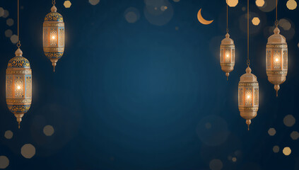Ornamental Lanterns for Ramadan and Eid on Blue Background