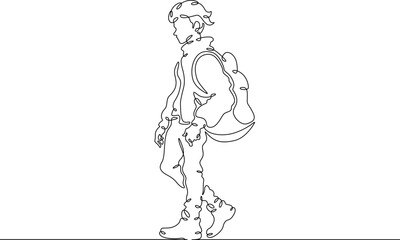 Fototapeta premium Continuous single line drawing fashionable teenager boy. Stylish young man on a walk.Linear.One continuous line isolated minimalist illustration. Not AI.