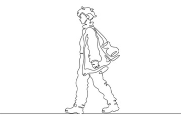 Fototapeta premium Continuous single line drawing fashionable teenager boy. Stylish young man on a walk.Linear.One continuous line isolated minimalist illustration. Not AI.