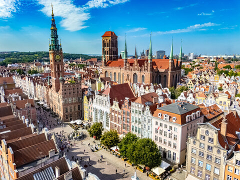 Architecture of old town in Gdansk with Main City Hall, Poland