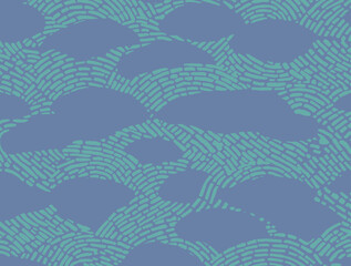 Obraz premium Minimalist Japanese-inspired abstract background with flowing, rhythmic dashed lines in soft blue. Features a hand-drawn, textured wave-like pattern for a serene, organic aesthetic.