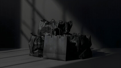 Black Shopping Bags on Dark Background for Black Friday