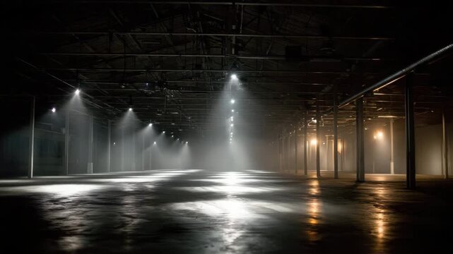 Empty Warehouse Interior with Dramatic Lighting
