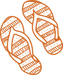 Hand drawn orange flip flops illustration with decorative striped pattern design