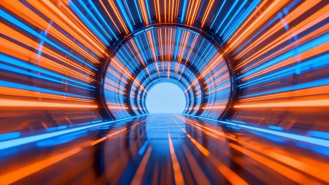 Futuristic tunnel with neon lights