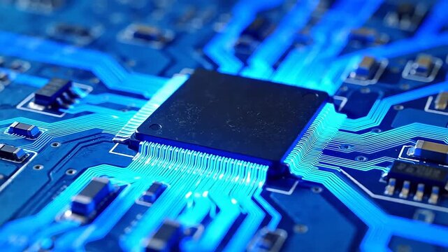 Closeup of a microchip on a circuit board