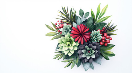 Fototapeta premium An elegant floral arrangement featu succulent plants with vibrant red and green colors displayed on a clean white background creates a fresh modern aesthetic look.