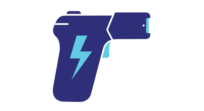 Stylized illustration of a taser with a prominent lightning bolt symbol