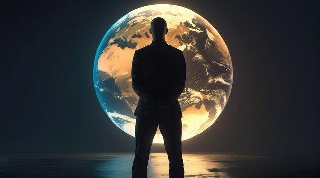 Silhouette of a Man Standing Before the Earth Symbolizing Global Power