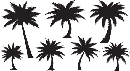 Minimalist black silhouette palm trees vector pack